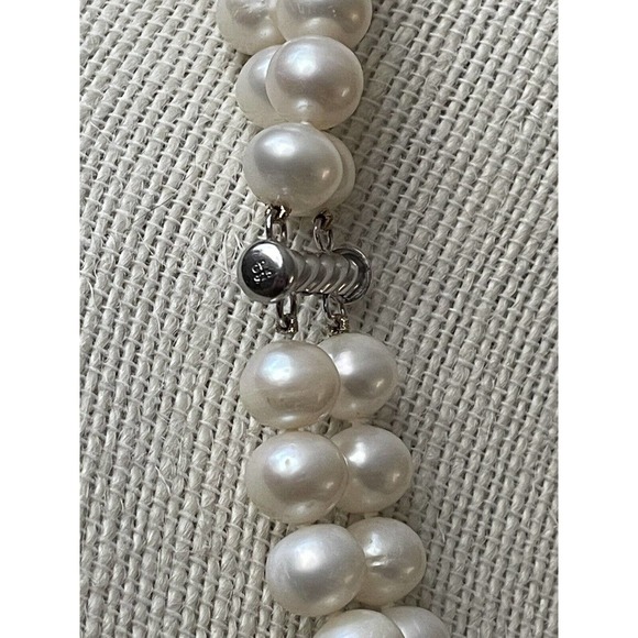10mm White Pearl Necklace Double Strand - 17” Hand Knotted - Silver Overtone - Picture 8 of 10